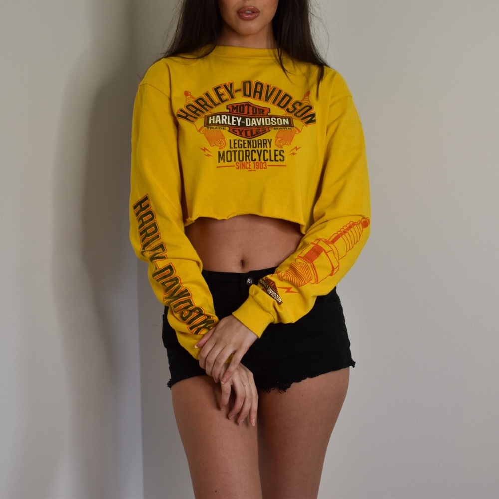 Harley-Davidson Long Sleeve Seattle Crop Top Tee - Picture 1 of 5